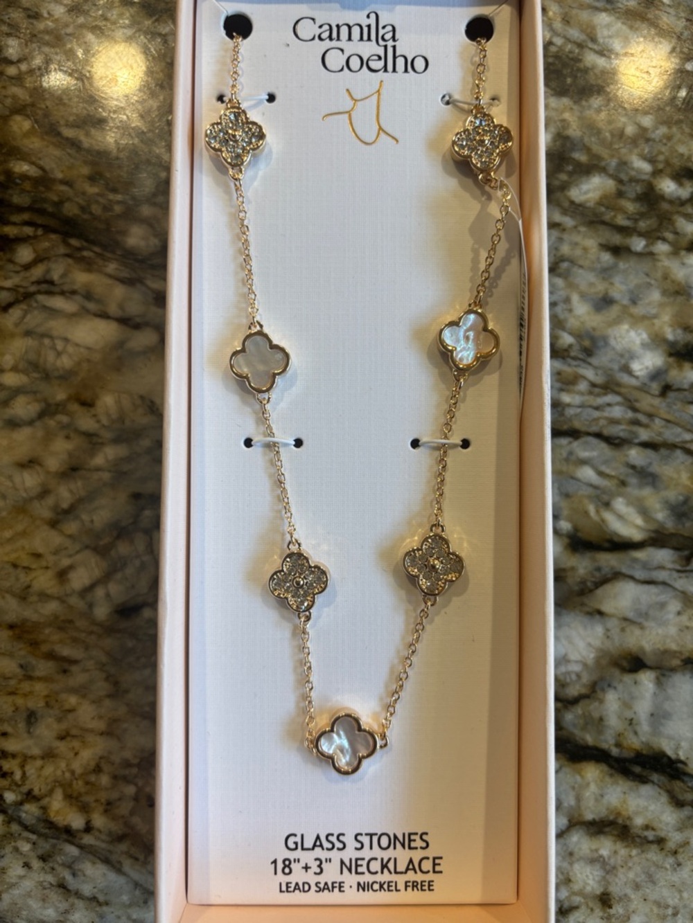 Camila Coelho Gold Clover Necklace with White Mother-of-Pearl Accents